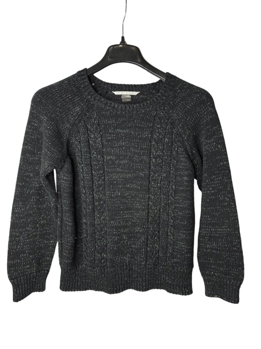 Peter Nygard Womens Cable Knit Sweater Size L Black Green Metallic